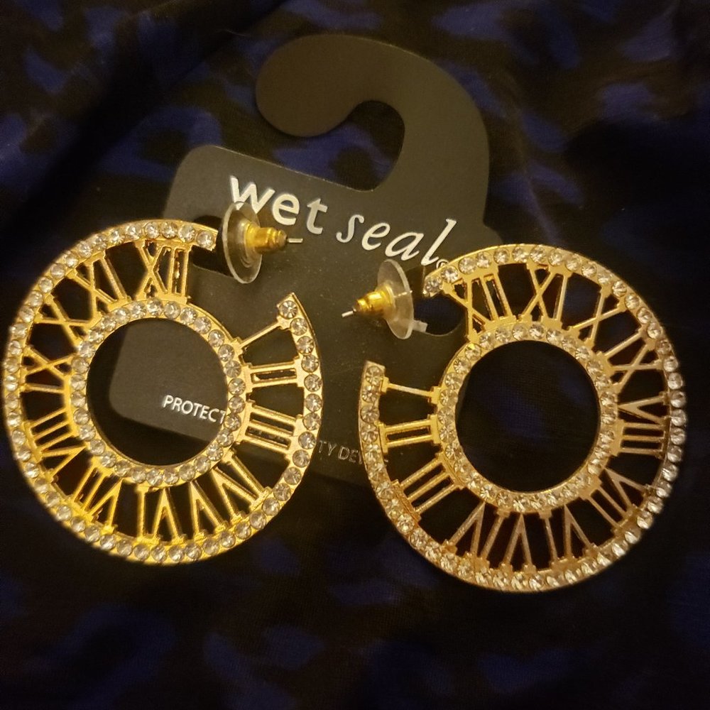 Big Roman Numeral Zircon Hoops